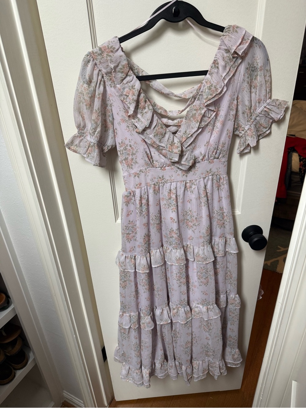 Altar'd State Lavender Floral Ruffle Maxi Dress